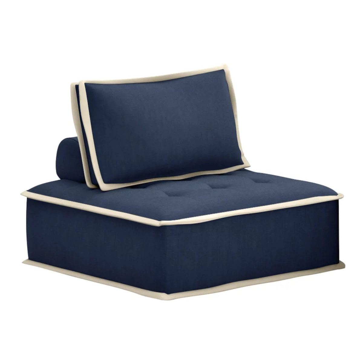 Navy Blue And Cream Fabric Armless Accent Chair A3931