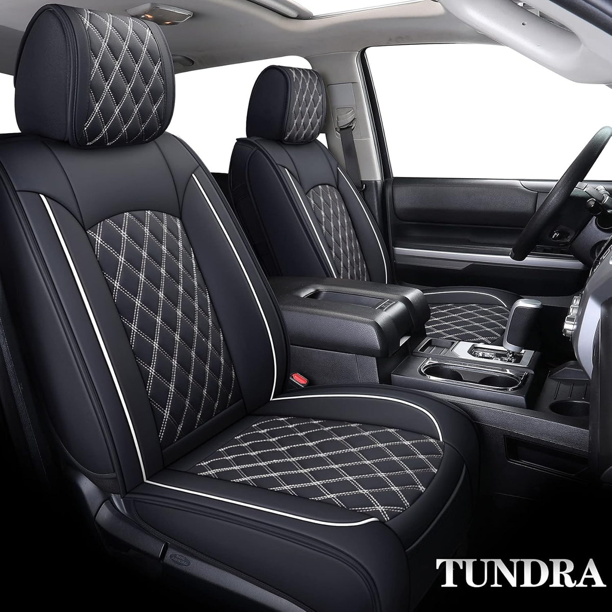 Waterproof Leather Full Seat Covers 5 PCS Full Set Black-White G883