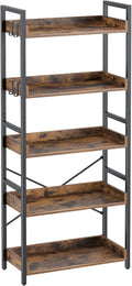 5 Tier Wood Bookshelf with 4 Hooks I763341