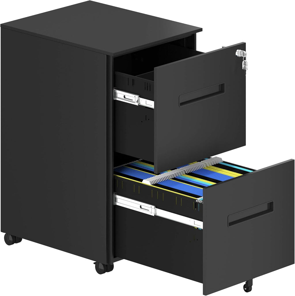White 2-Drawer Mobile File Cabinet with Lock I995893