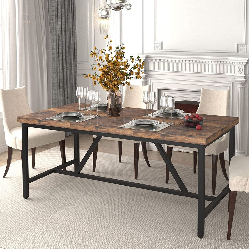 70 x 35 Inch Large Wood Dining Table with Metal Frame V80918
