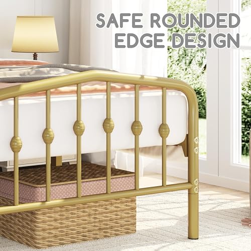 White Full Metal Platform Bed with Wrought Iron Headboard R126
