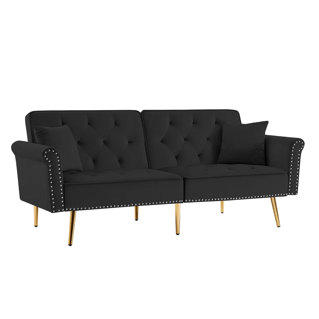 Black Velvet Tufted Futon Sofa Bed O5548
