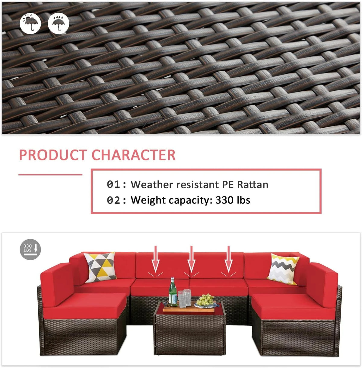 7-Piece PE Rattan Wicker Outdoor Sectional Sofa Set J419329