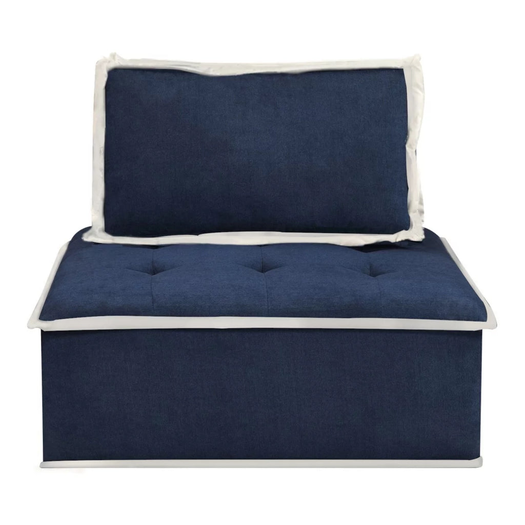 Navy Blue And Cream Fabric Armless Accent Chair A3931