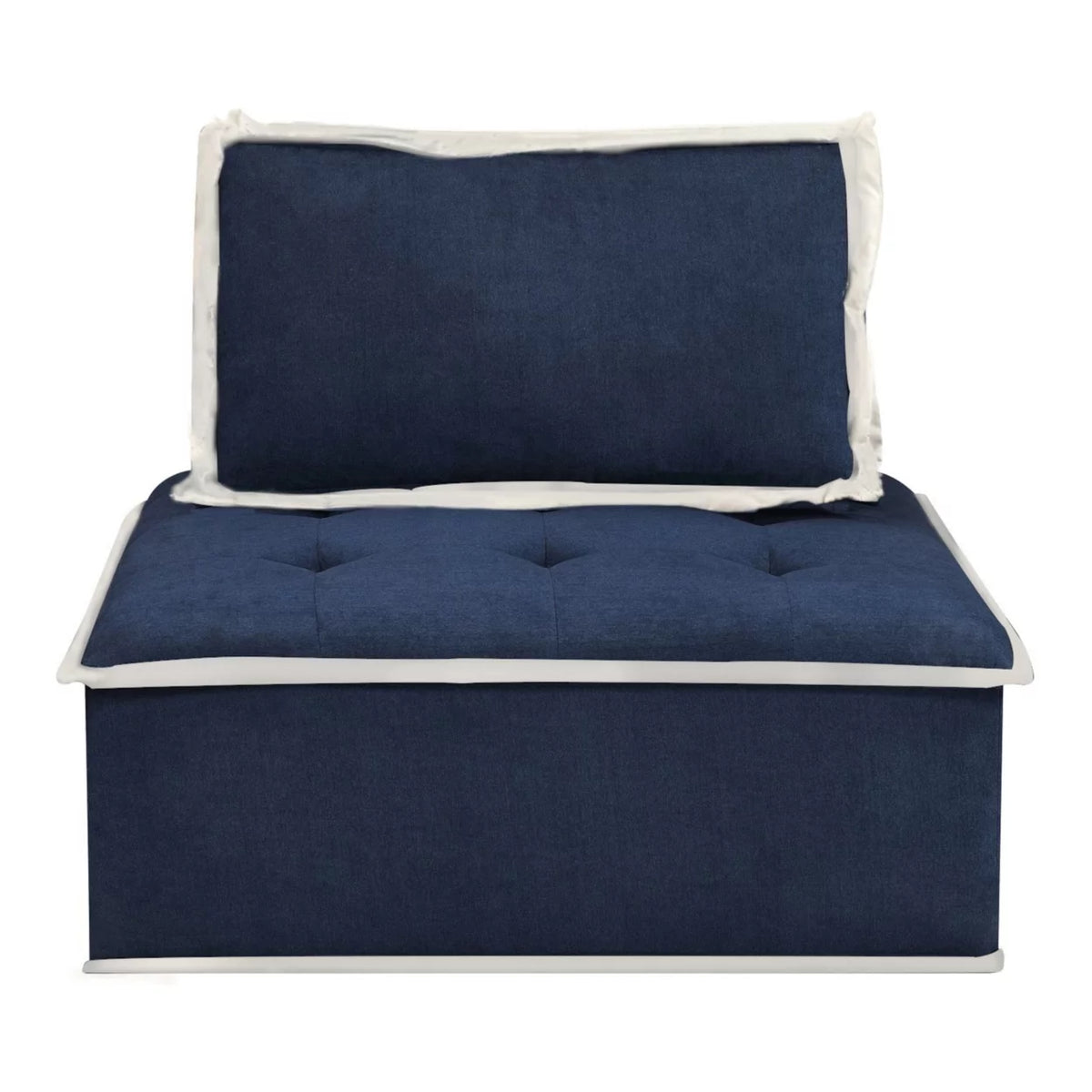 Navy Blue And Cream Fabric Armless Accent Chair A3931