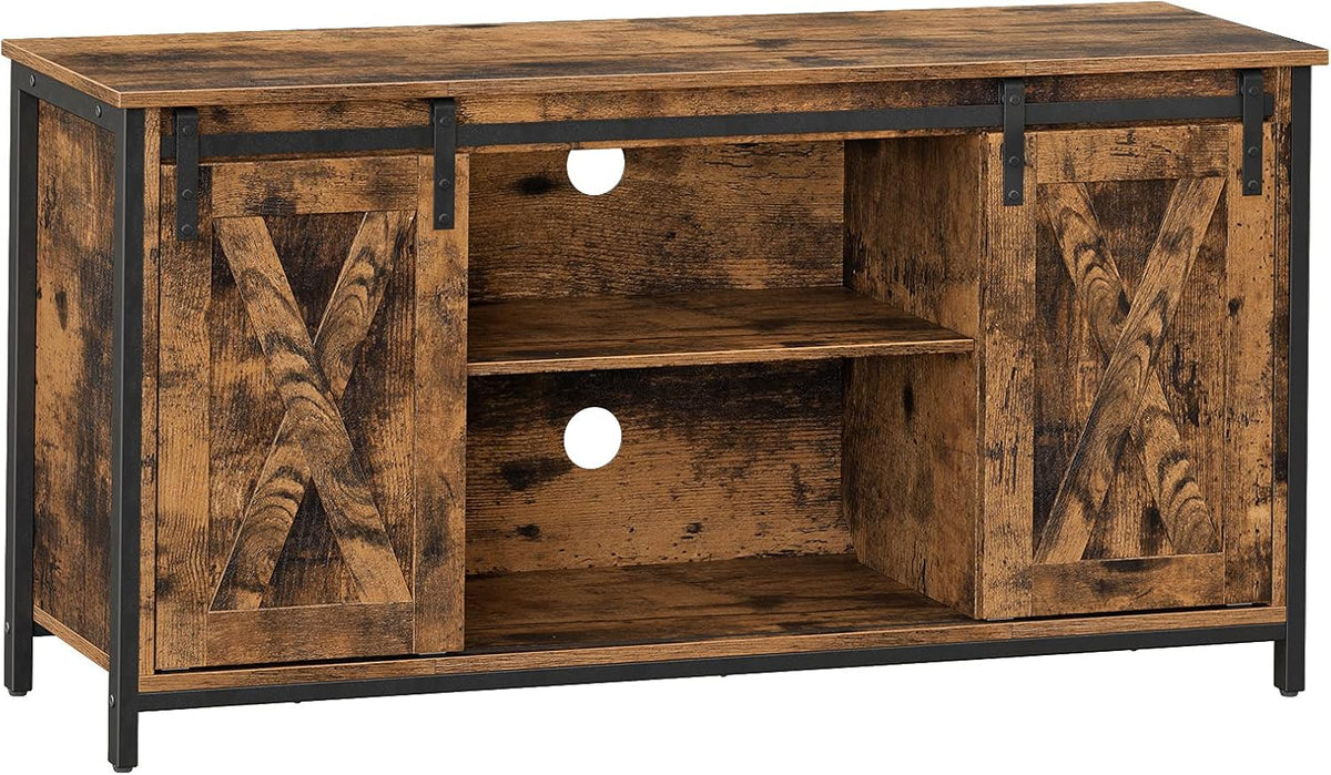 Rustic Brown TV Stand with Sliding Barn Doors Y261