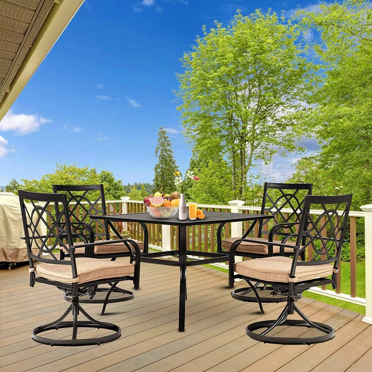 4 Piece Metal Swivel Cushioned Outdoor Dining Set E8000
