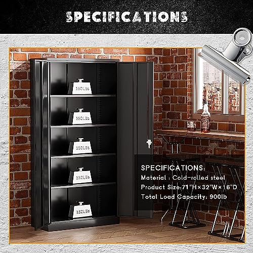 Metal Storage Cabinet with Lock, 2 Doors and Adjustable Shelves T727