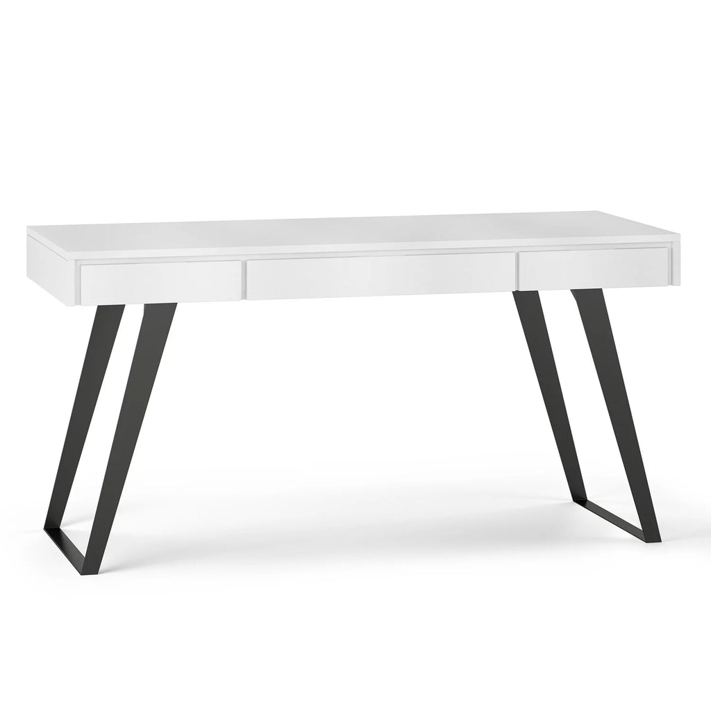 Distressed White Wood Desk with Keyboard Tray L828