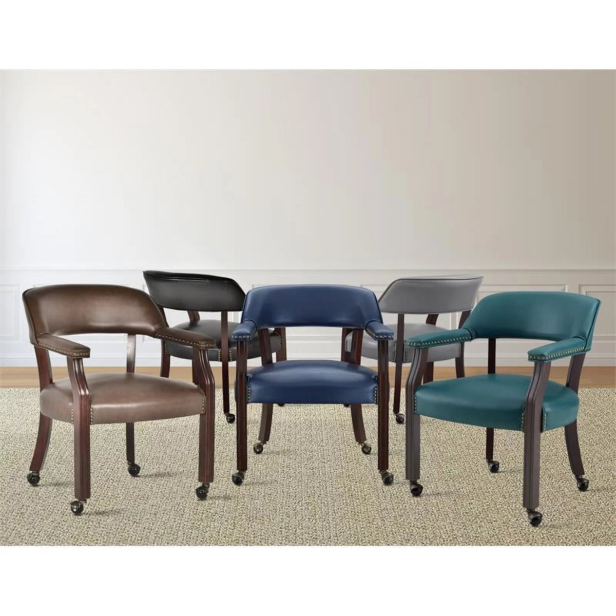 Gray Faux Leather Arm Chair with Casters L307