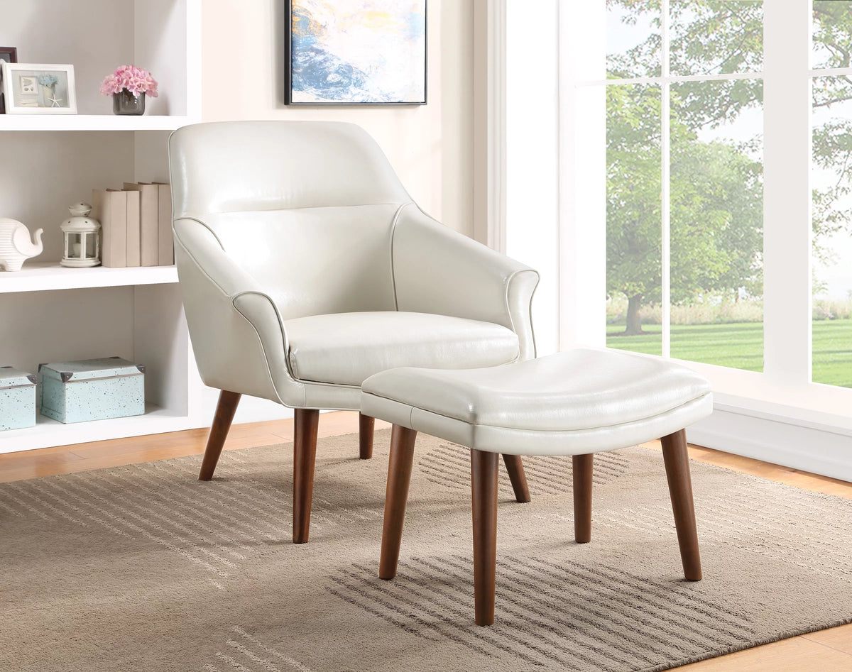 Cream Faux Leather Chair and Ottoman I53288