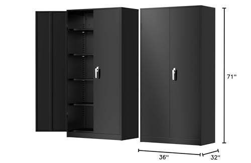 Metal Storage Cabinet with Lock, 2 Doors and Adjustable Shelves T727