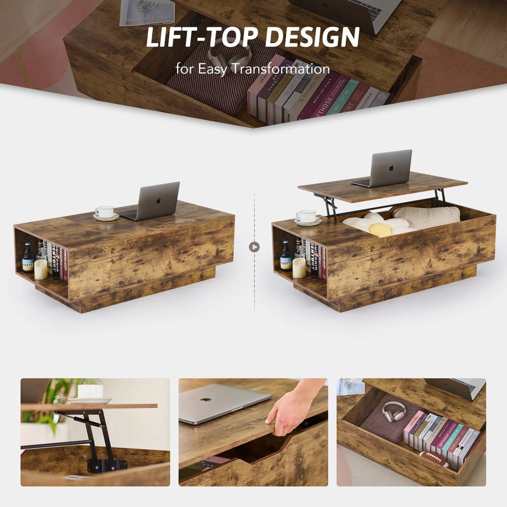 Rectangle Coffee Table with Lift Tabletop & Storage Walnut Finish F5537