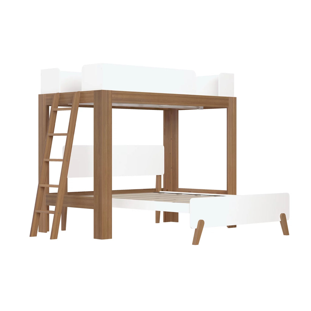 Twin over Full L-Shaped Bunk Bed White Pecan Solid Wood D121