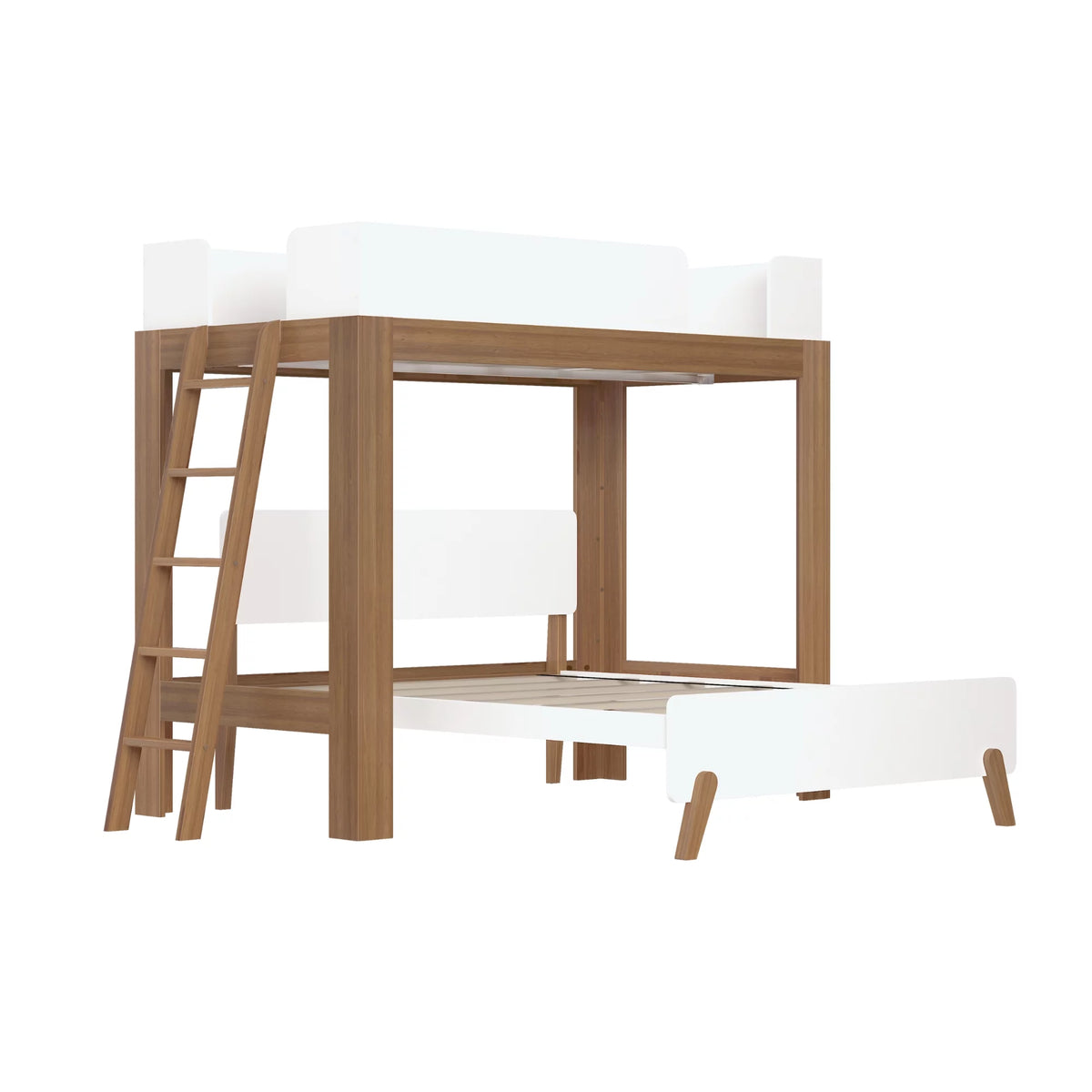 Twin over Full L-Shaped Bunk Bed White Pecan Solid Wood D121