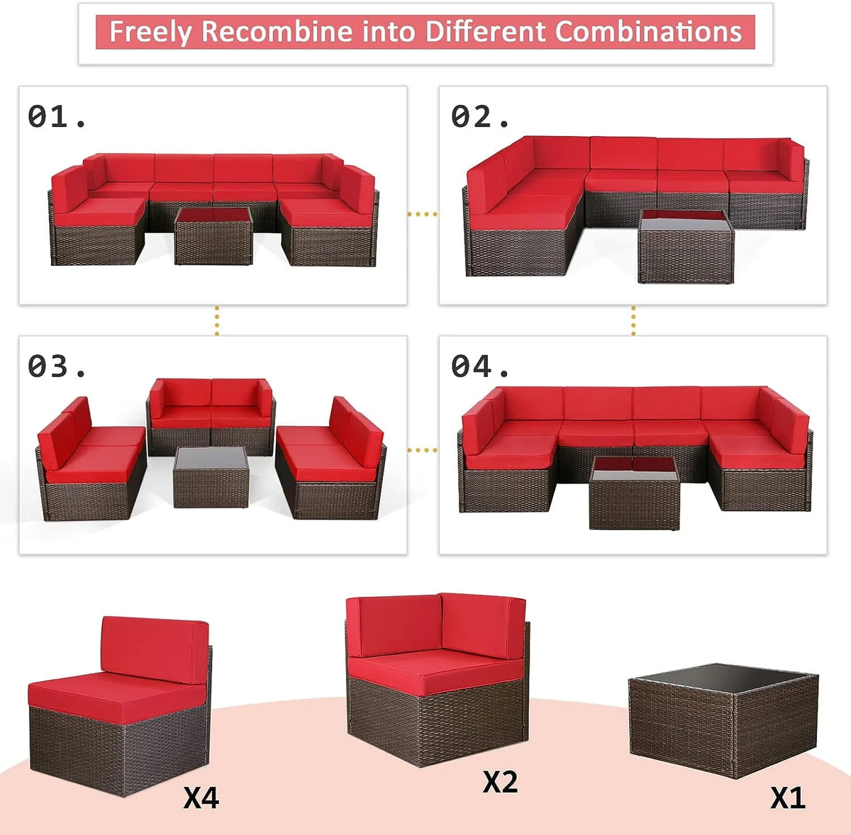 7-Piece PE Rattan Wicker Outdoor Sectional Sofa Set J419329