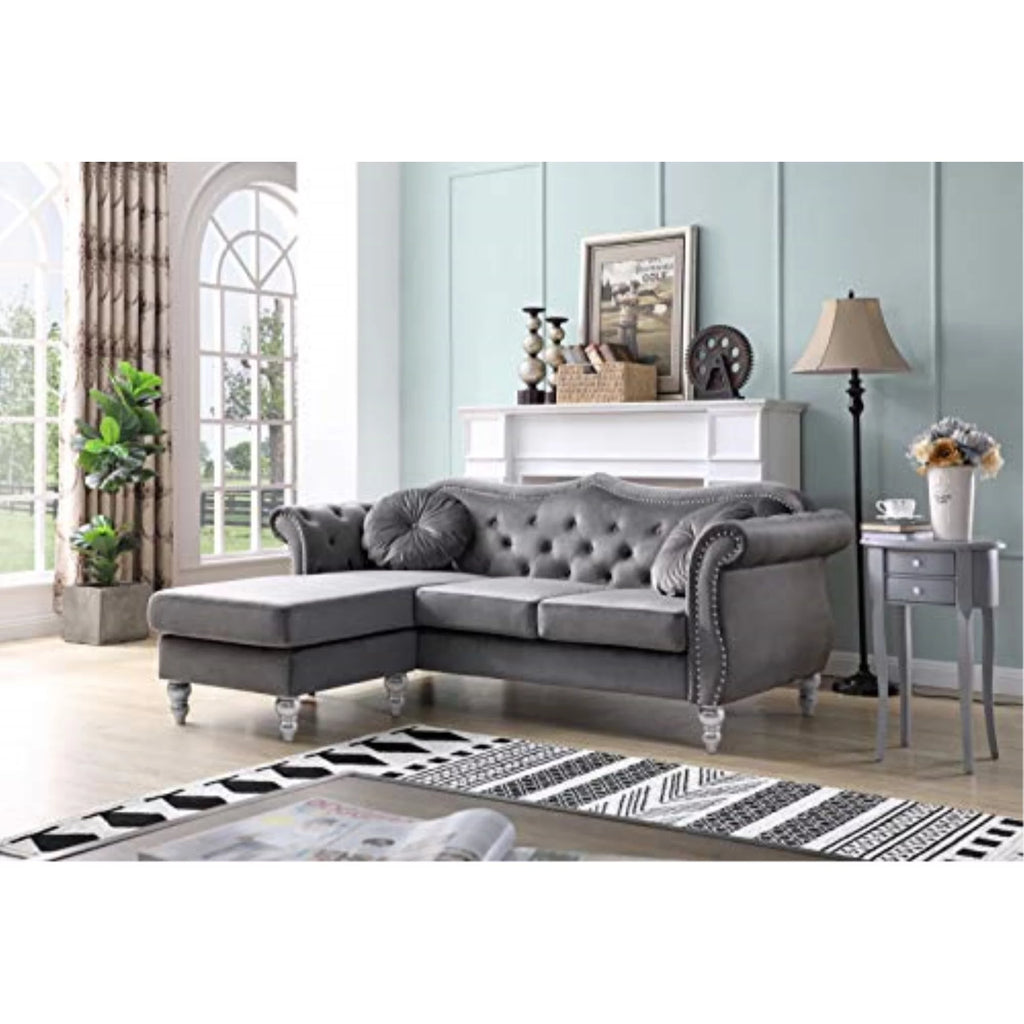 Dark Gray Velvet Sofa Chaise E577867