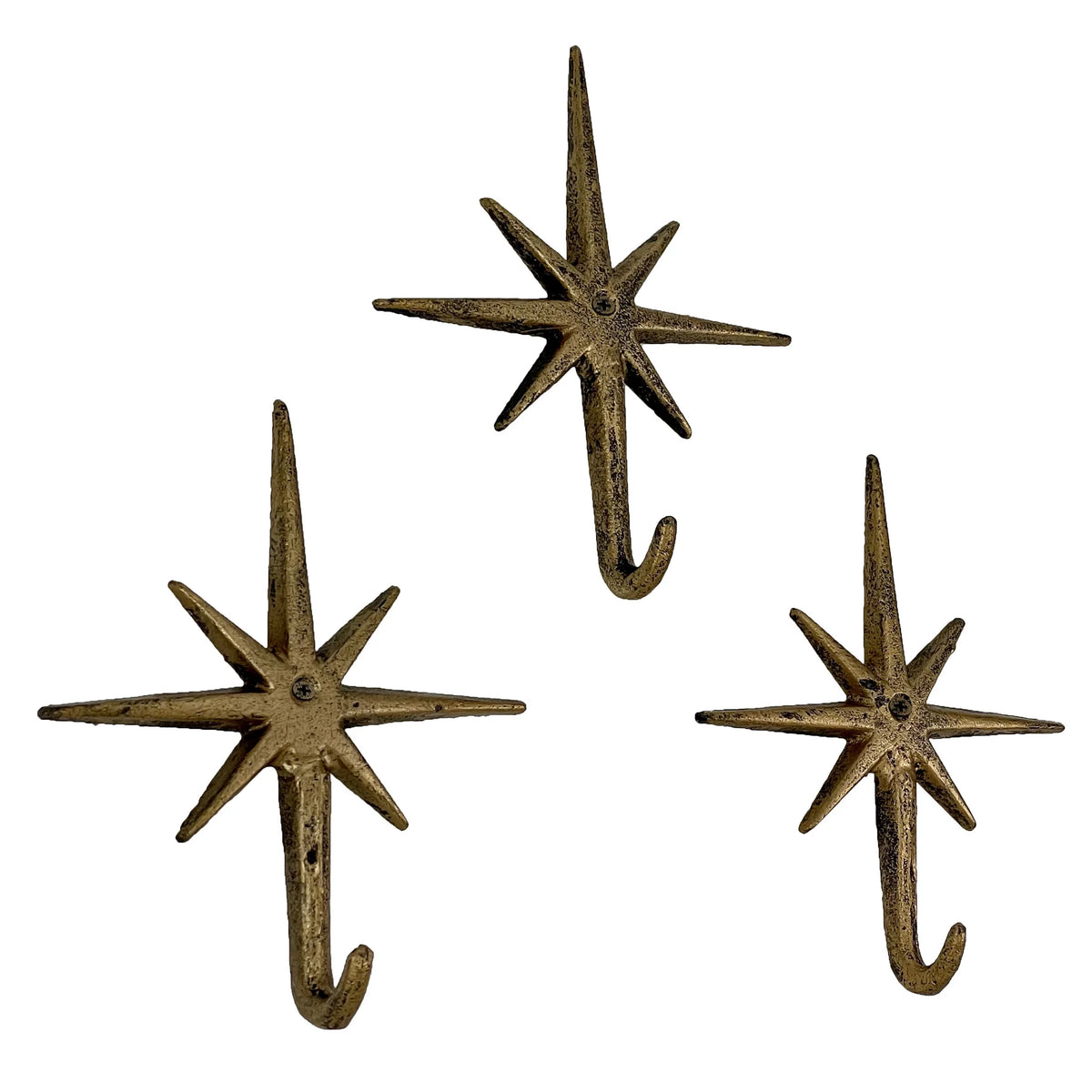 Set of 3 Gold Cast Iron Wall Hooks G3403