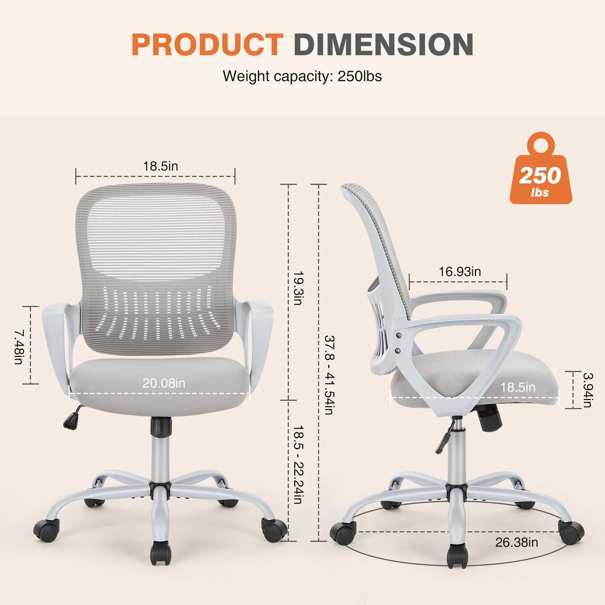 Ergonomic Mesh Office Chair with Fixed Armrest Gray J841082