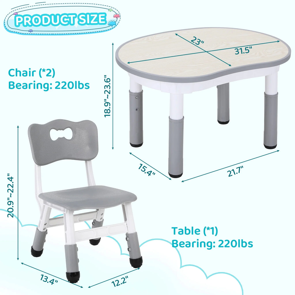 Height Adjustable Kids Table and 2 Chairs Set E176019
