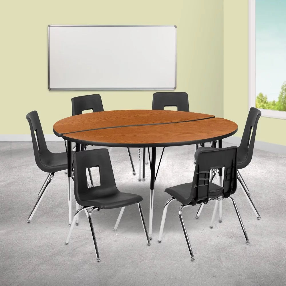 60" Circle Wave Flexible Activity Table Set with 16" Stack Chairs Grey Q5692