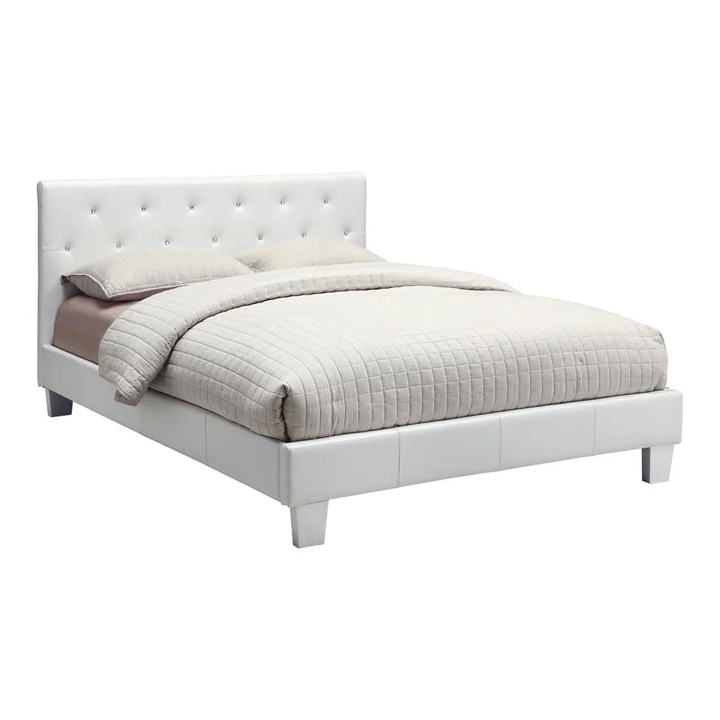 White Faux Leather Queen Platform Bed V166