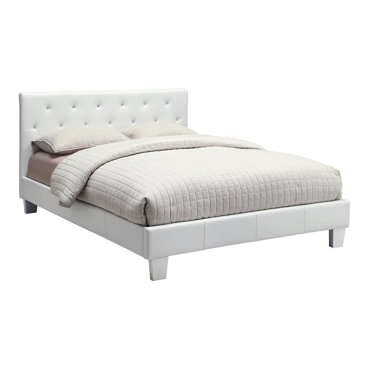 White Faux Leather Queen Platform Bed V166