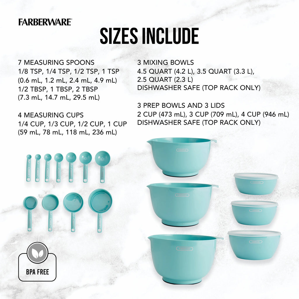 20-piece Plastic Mixing Bowl and Prep Set in Aqua V547882