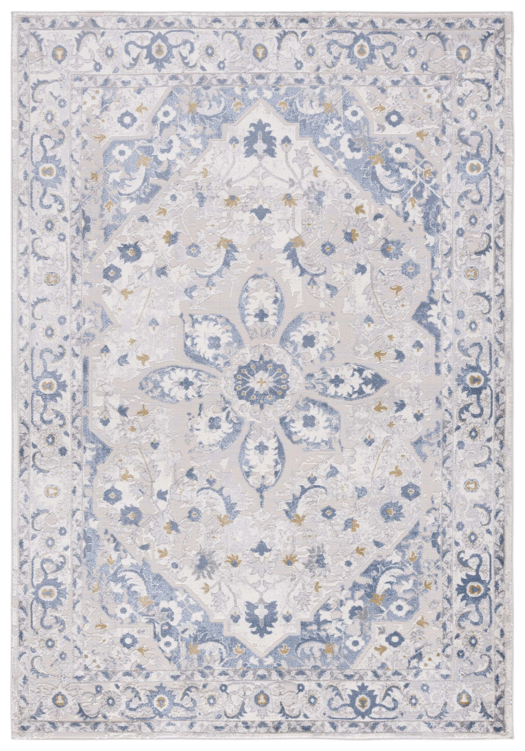 Light Grey Blue Oriental Area Rug 5'5" x 7'7" N535011