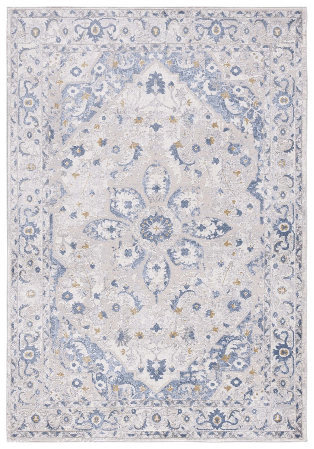 Light Grey Blue Oriental Area Rug 5'5" x 7'7" N535011
