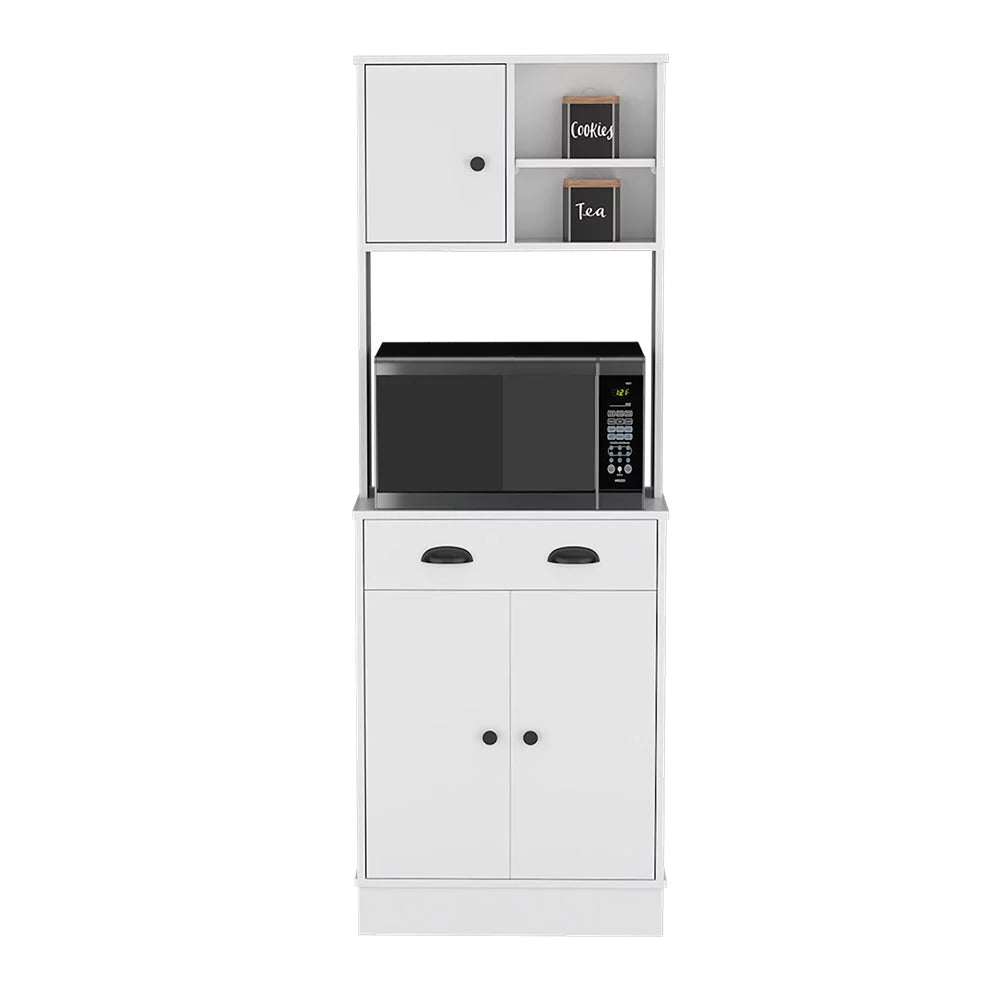 White Microwave Storage Stand with 3 Doors and Drawer A374380