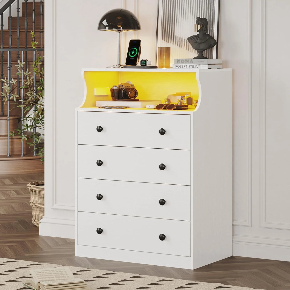 Black 4 Drawer Dresser with Charging Station H663