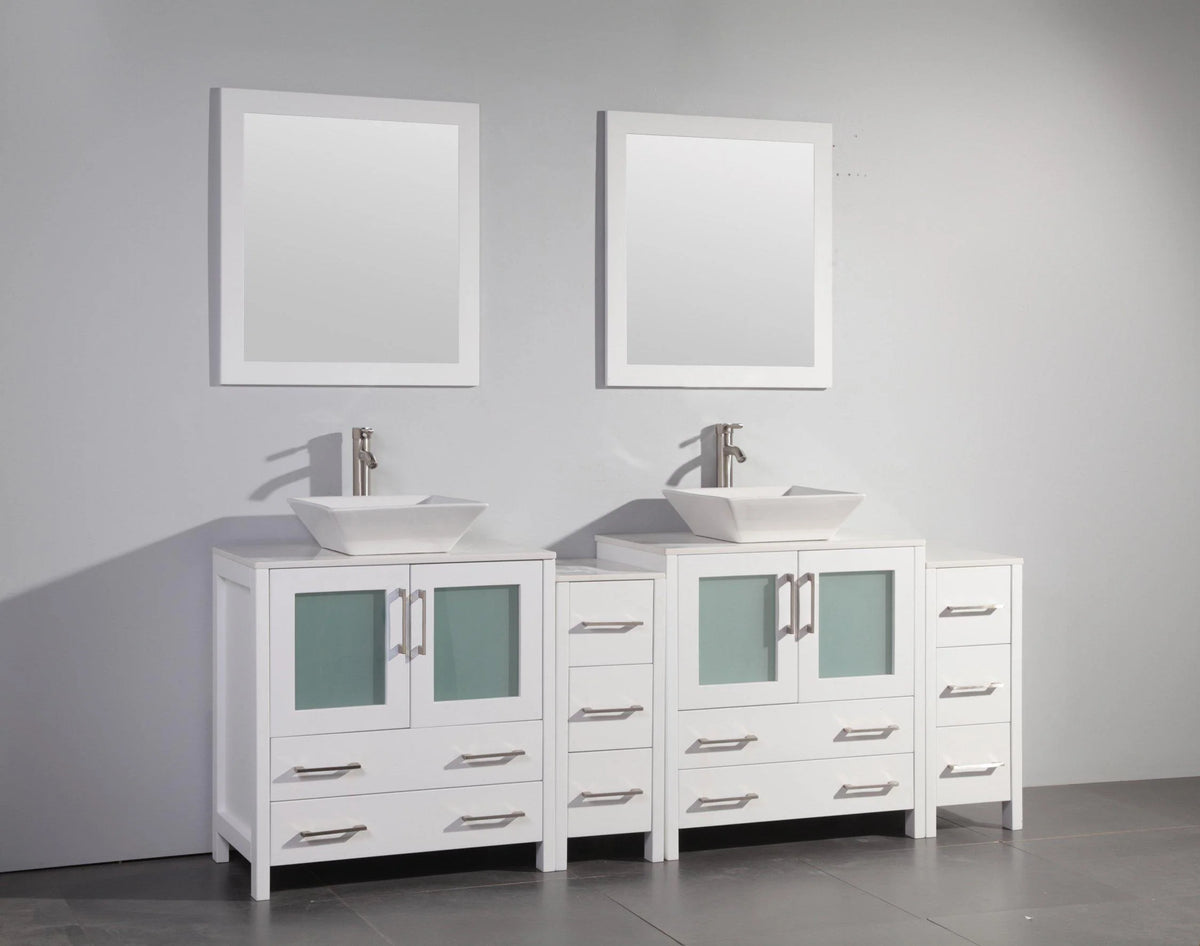 84 in. Double Sink Vanity Cabinet with Ceramic Vessel Sink & Mirror S55363