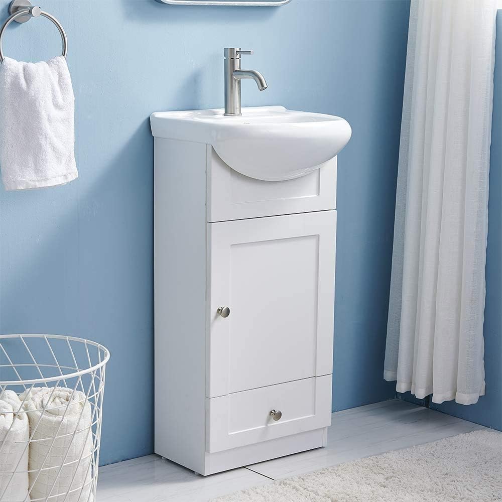 18 inch Gray Wood Grain Bathroom Vanity with Ceramic Sink L1278