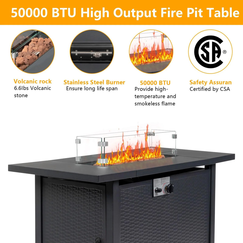 43'' Propane Fire Pit Table with Rain Cover and Wind Guard W3307