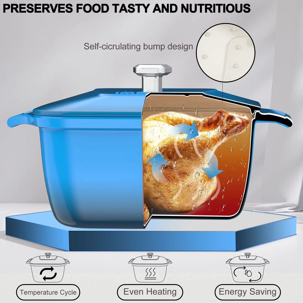 5-Quart Enameled Cast Iron Dutch Oven Pot with Lid Blue C6953
