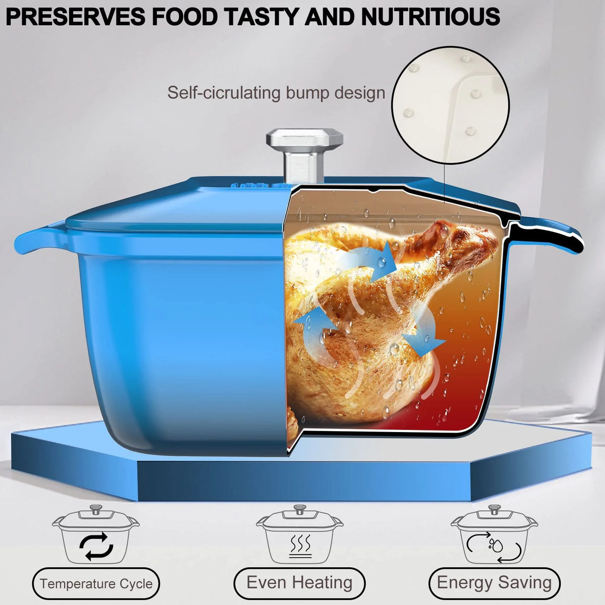 5-Quart Enameled Cast Iron Dutch Oven Pot with Lid Blue C6953