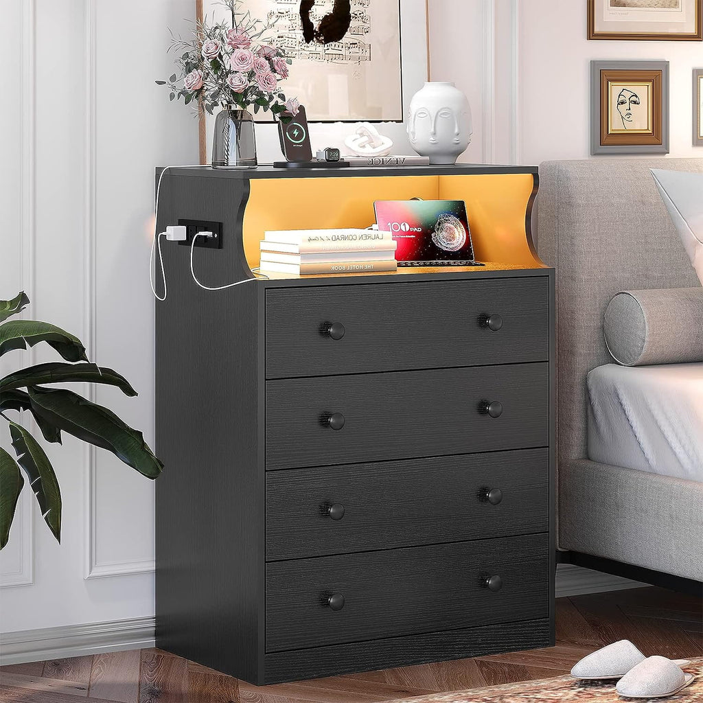 Black 4 Drawer Dresser with Charging Station H663