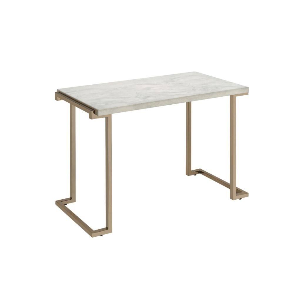 Faux Marble Top Champagne Finish Metal Base Console Table W8144