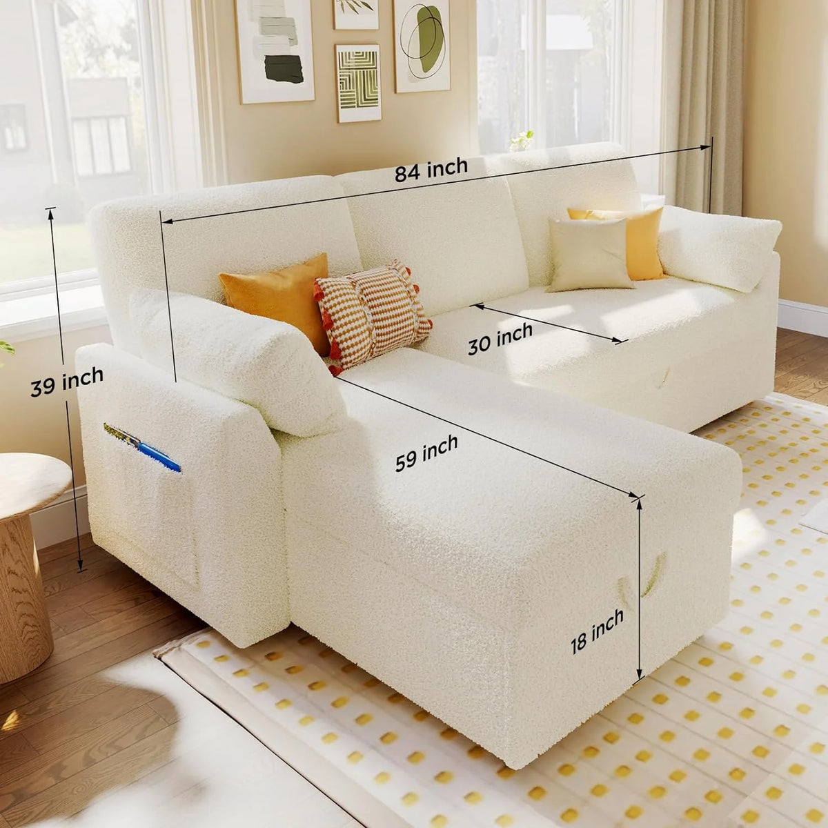 White Sherpa Storage Chaise Sleeper Sofa Q976782