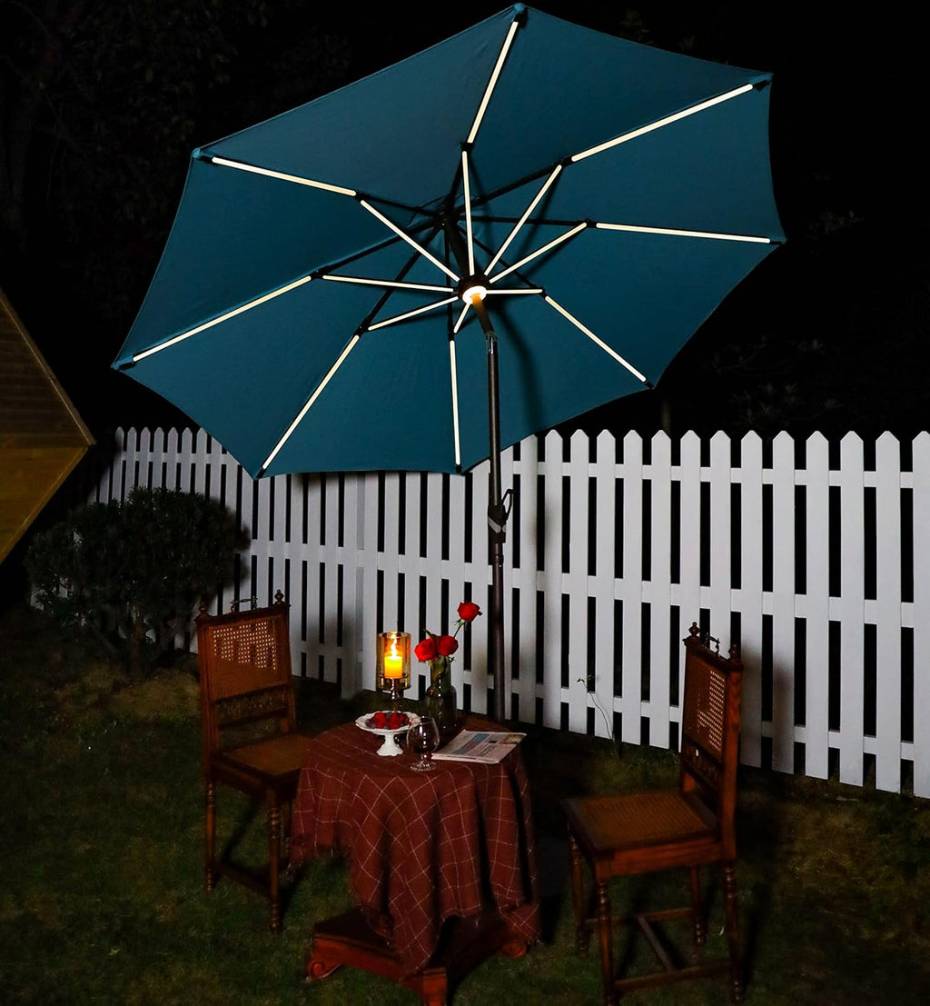 10 ft. Solar Powered LED Aluminum Patio Umbrella Sky Blue B742