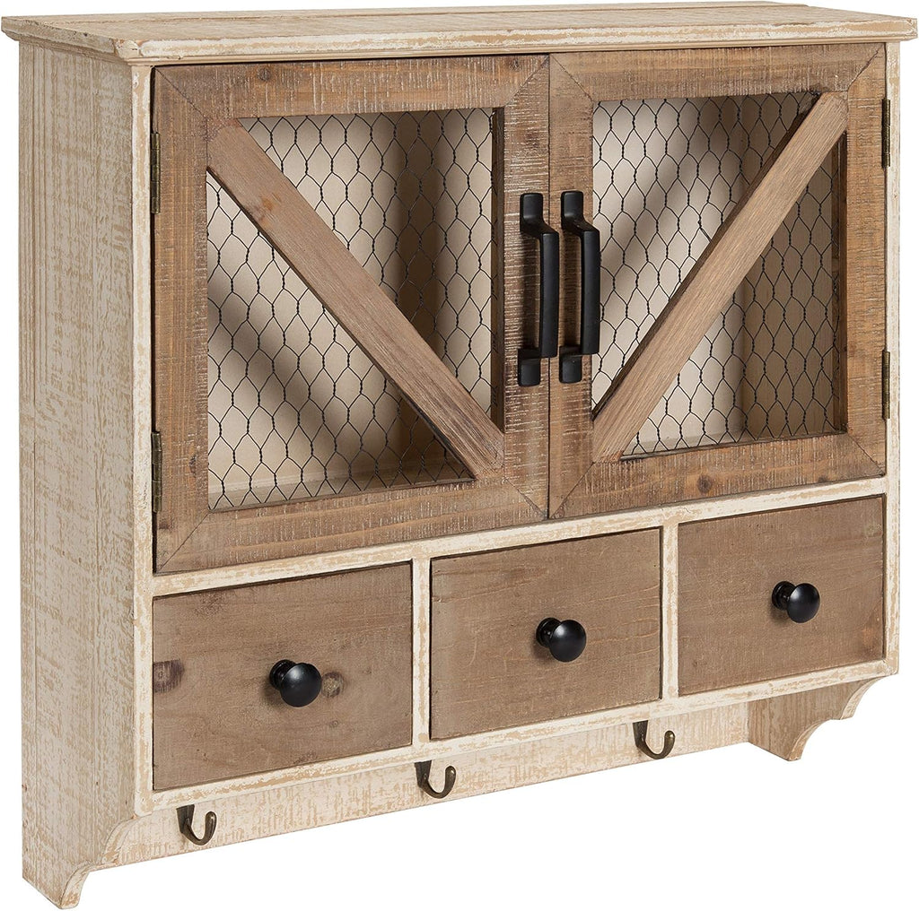 Rustic Wood Wall Cabinet with Magnetic Doors and Three Drawers Z546