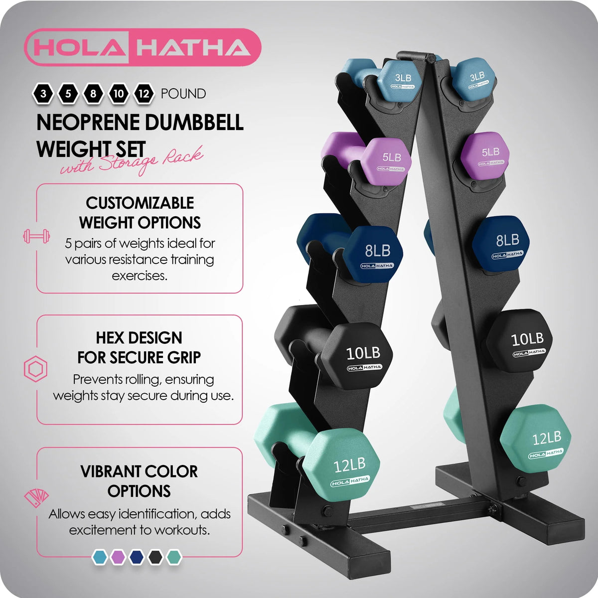 Neoprene Dumbbell Weight Set with Rack O344