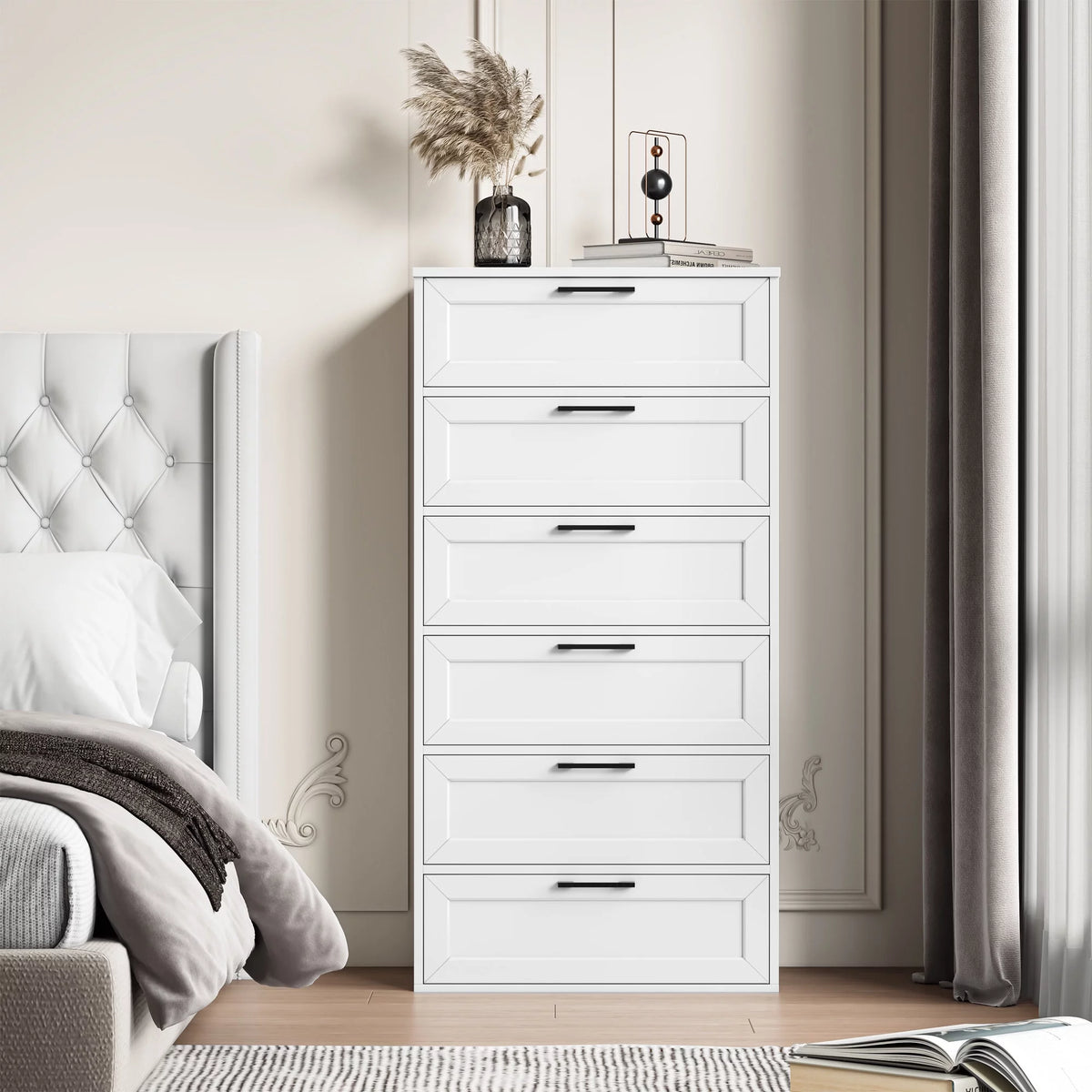 White 6 Drawer Tall Dresser X23725