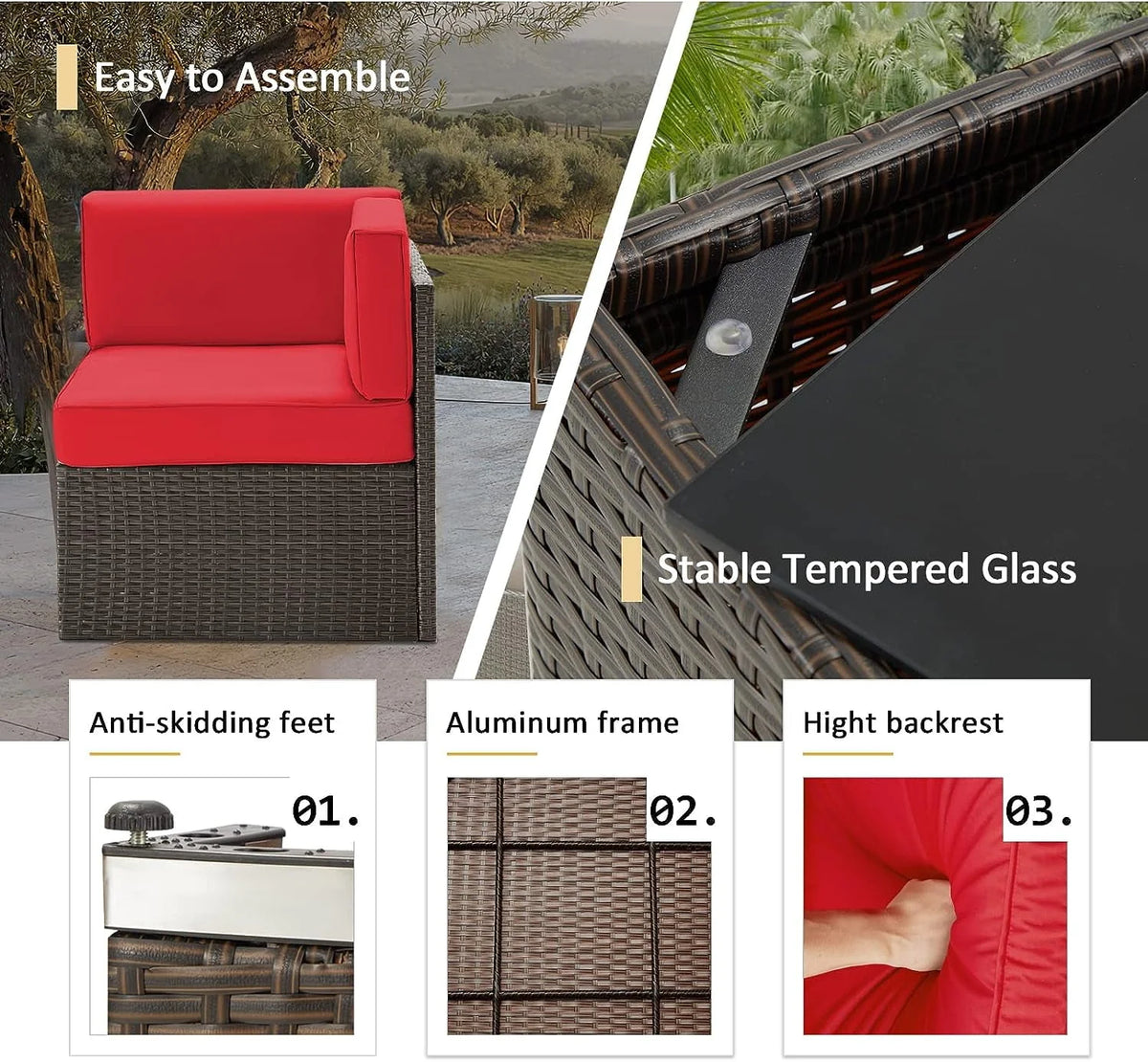 7-Piece PE Rattan Wicker Outdoor Sectional Sofa Set J419329
