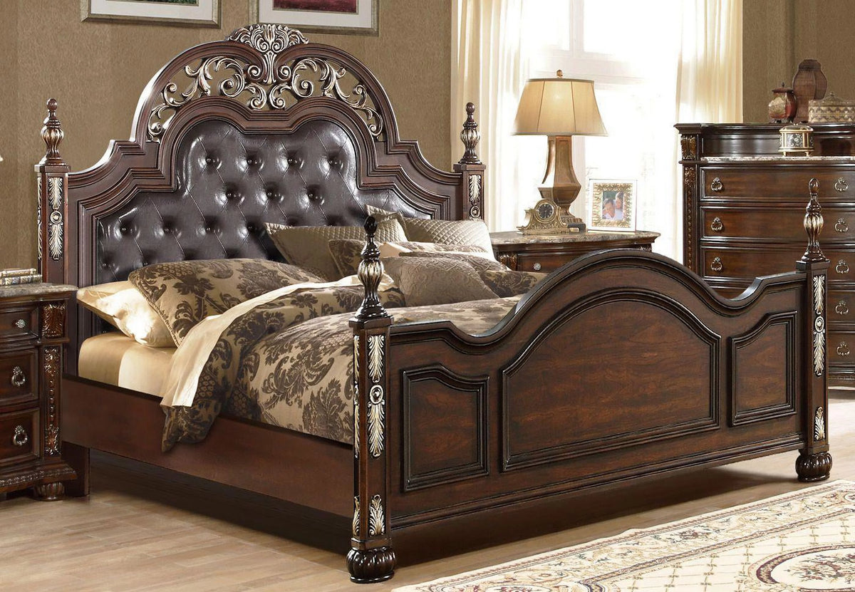 Dark Cherry Upholstered Queen Size Bed S24674