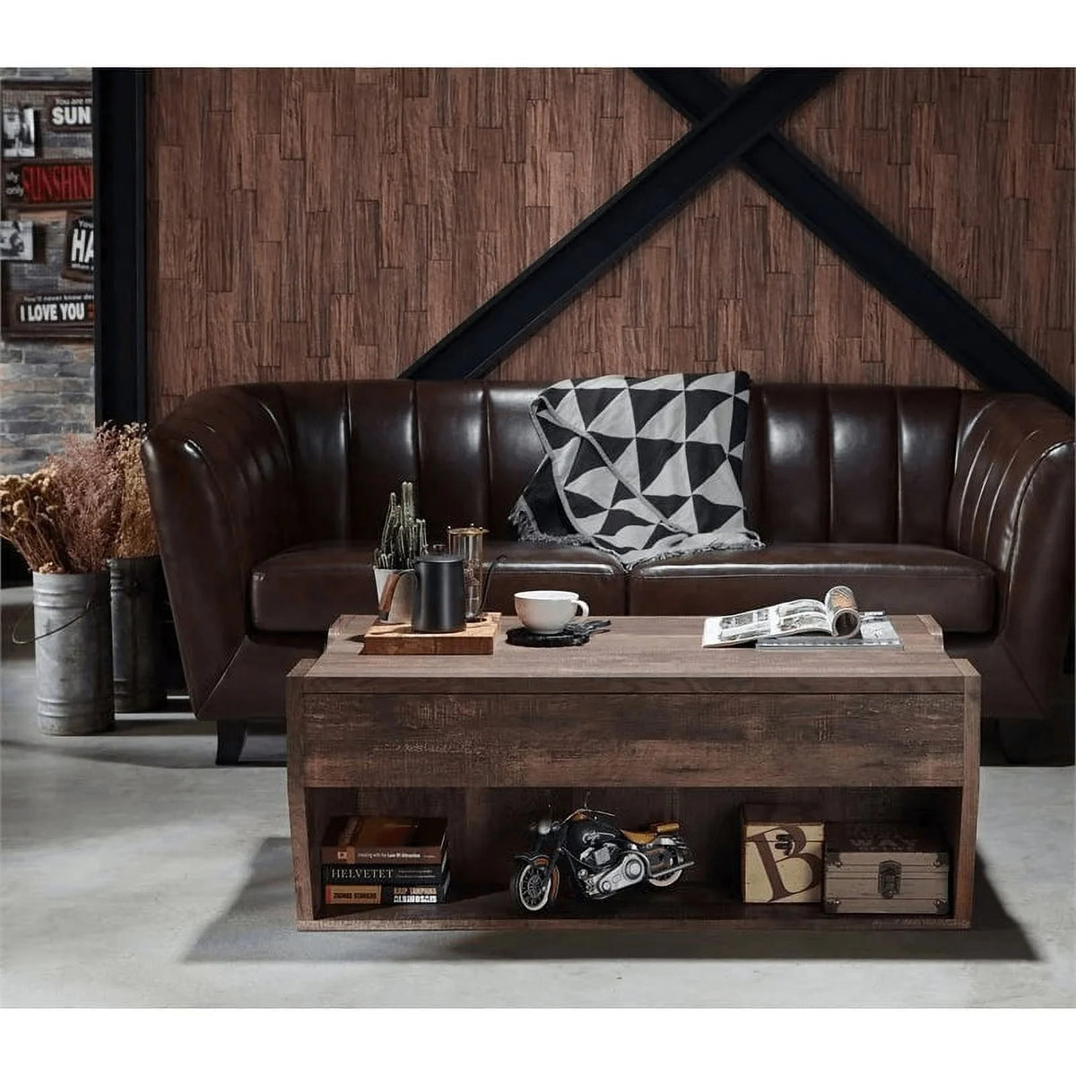 Oak Wood Storage Coffee Table and End Table Set B958