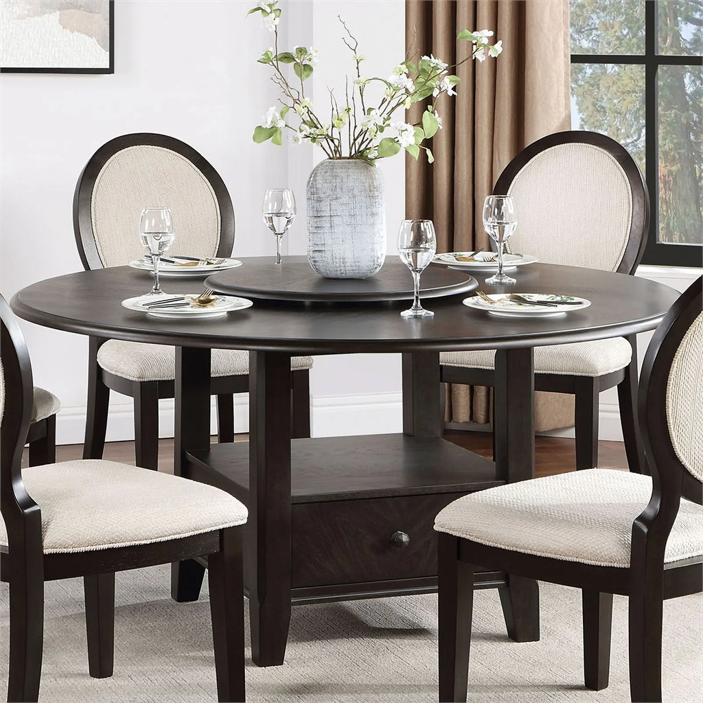 Round Wood Dining Table with Bottom Shelf O3140