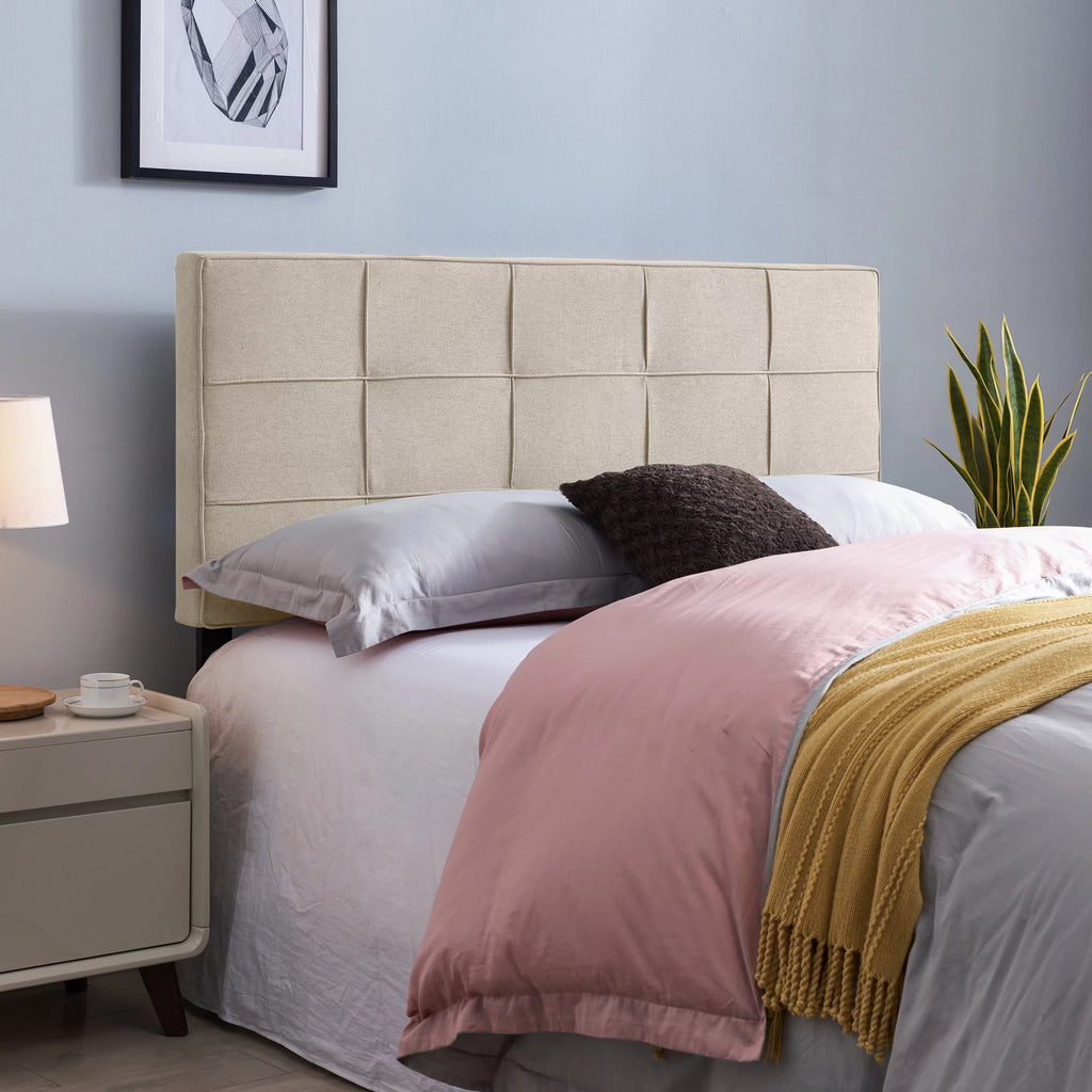 Beige Black Queen Full Upholstered Headboard O43518